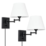 Pauwer Plug in Wall Sconce Set of 2 Swing Arm Wall Lamp with Plug in Cord and Fabric Shade Wall Light Fixtures for Hallway Bedro