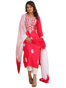 Gosriki Women'S Rayon Blend Embroidered Straight Kurta With Pant & Dupatta (Vimurat Pink-Gs_Xxl_Pink_Xx-Large),Pink,2,B0CYHCPBGC