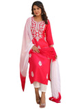Anni Designer Women'S Rayon Blend Embroidered Straight Kurta With Pant & Dupatta (Vimurat Pink_Xl_Pink_X-Large),Pink,XL