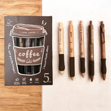 LICHIE coffee Gel Pens for Writing, 5 Pcs, Comfortable Grip, Smooth Writing, Kawaii, Blue Ink