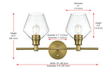 Living District Gene Industrial Mid-Century Modern 2 Light Entryway And Bathroom Wall Sconce In Black And Clear Glass