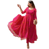 Gosriki Women'S Georgette Bandhani Printed Anarkali Kurta And Pant With Dupatta Set (Preeti Pink_S-Gs_Pink_Small),Pink,,B0BJ9PPZZC