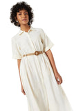 Max Women Embroidered Shirt Dress With Belt (Beige_Xl)
