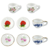 Ipotkitt 8 pcs 4 Styles Handmade Famille Rose Porcelain Mini Cute Tea Set Beads Drink Tea Cup Saucer Spacer Bead for DIY Crafts 