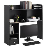 Cinnvoice White Desktop Bookshelf Countertop Storage Hutch with Drawer for Computer Desk 5Tier Display Rack Multipurpose Wood D