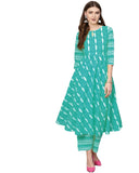 Gosriki Women'S Cotton Empire Printed Kurta With Palazzo(Yashika-Light-Blue_Xl-Light Blue_X-Large),Light Blue,,B098L4J9K5