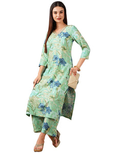 Gosriki Women'S Cotton Blend Straight Printed Kurta With Palazzo (Chinki Pista-Nw-Gs_Xxl_Pista_Xx-Large),Pista,2,B0D3QRCKX2