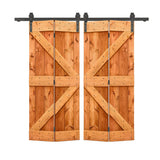 72 in. x 84 in. K Series Red Walnut Stained DIY Wood Double Bi-Fold Barn Doors with Sliding Hardware Kit