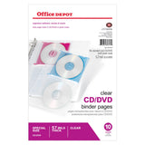 Office Depot CD/DVD Binder Pages, 6in. x 10 1/2in., Clear, Pack of 10, 491802