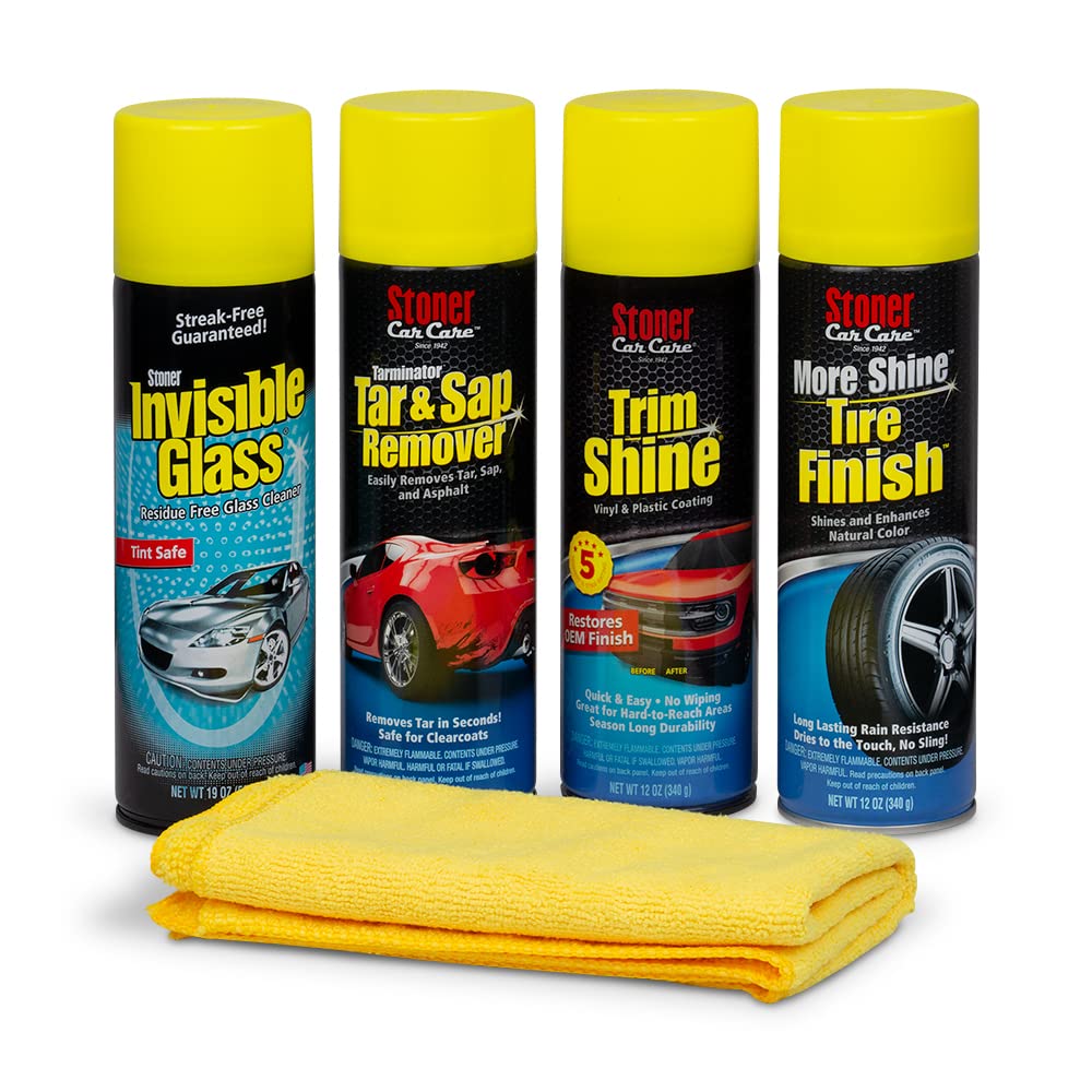 Stoner Car Care 99076 Auto Care 5-Piece Kit for Automotive Detailing with Invisible Glass Premium Glass Cleaner, Trim Shine Prot