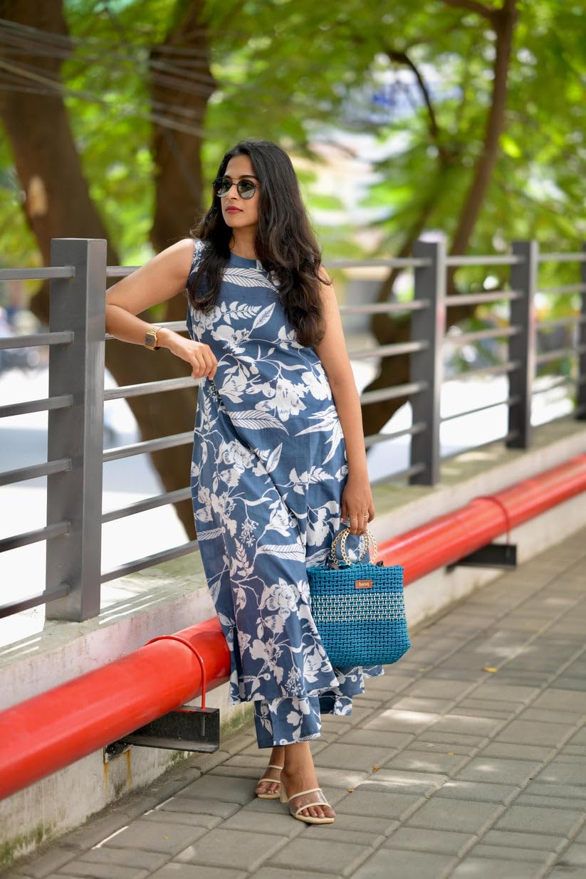 Anni Designer Women'S Rayon Blend Anarkali Printed Kurta With Pant (Senta Grey_Xxl_Grey_Xx-Large),Grey,2XL,Rayon Blend,Anarkali,