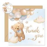 Whaline 24 Pack Bear Thank You Card Brown Bear Balloon Greeting Card with Envelope Sticker Cute Blank Note Cards for Baby Shower