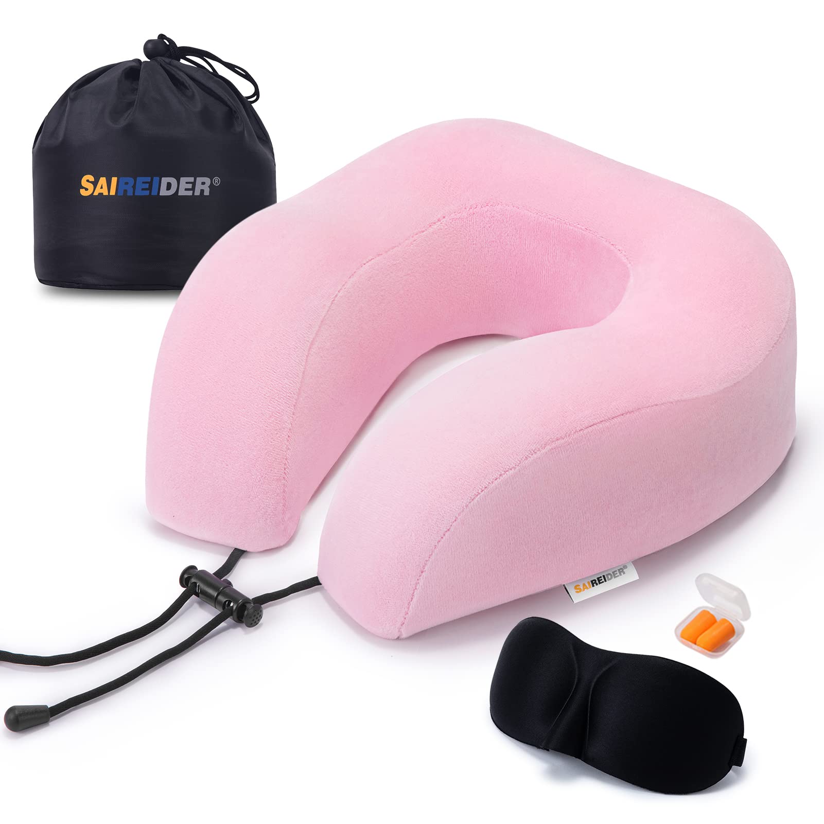 Saireider Travel Neck Pillow 100% Memory Foam, Airplane Rest Prevents Head From Falling Forward, Plane Accessories With Storage 