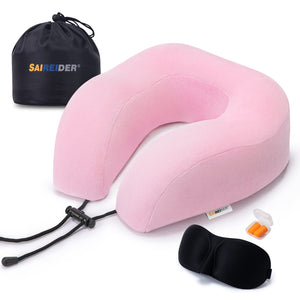 Saireider Travel Neck Pillow 100% Memory Foam, Airplane Rest Prevents Head From Falling Forward, Plane Accessories With Storage 