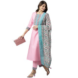 Anni Designer Women'S Polycotton Straight Kurta With Pant & Dupatta (Karan Yellow_S_Yellow_Small),Yellow,S