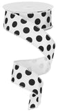 Polka Dot Wired Ribbon, White Black 1,5 Inches x 10 Yards (30 Feet)