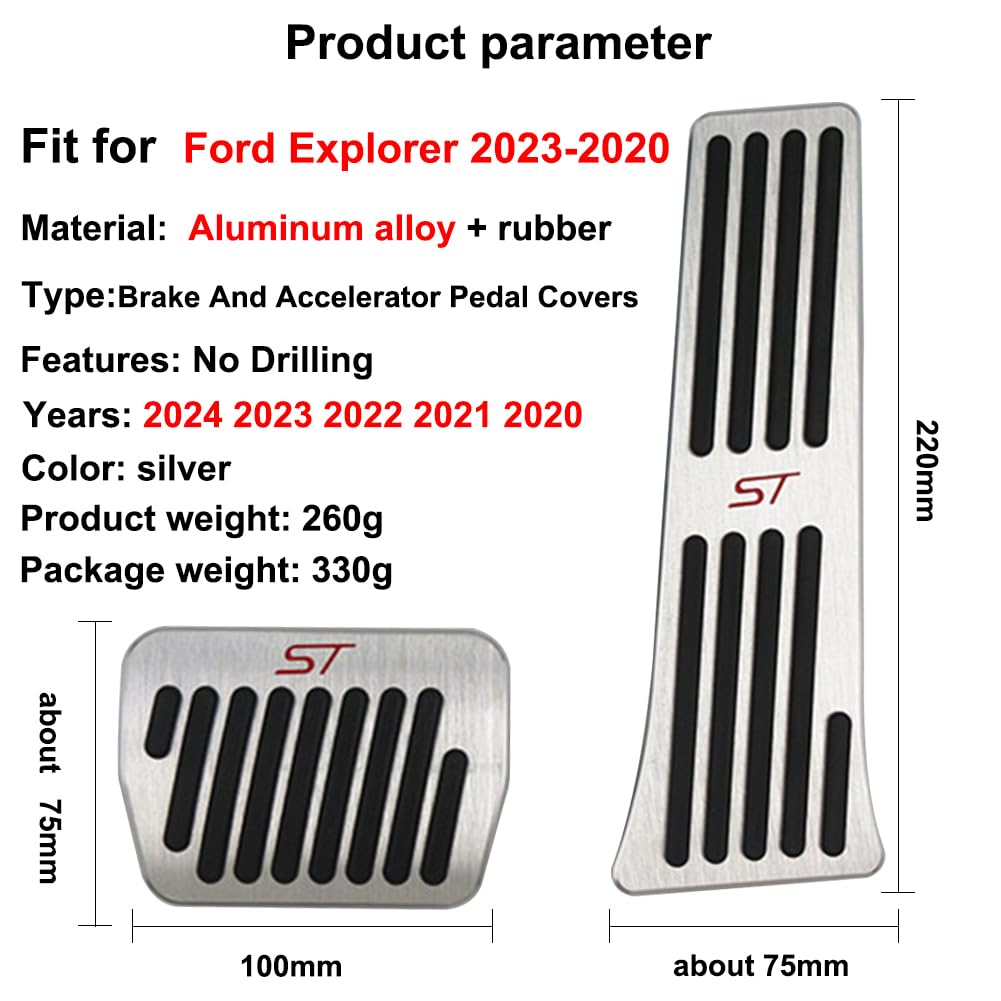 Hecotrax for Ford Explorer 2025 2024 2023 2022-2020 Aluminum Performance Pedals Set Non-Slip Accelerator and Brake Pedals Cover