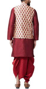 Sojanya (Since 1958 Mens Silk Blend Maroon Kurta Dhoti And Nehru Jacket Combo, Size: Xxl