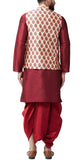Sojanya (Since 1958 Mens Silk Blend Maroon Kurta Dhoti And Nehru Jacket Combo, Size: Xxl