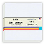 100 Bright White Linen 80# Cover Paper Sheets 6X6 Inches Square Scrapbook Album Size 80 lb/pound Card Weight Fine Linen Te