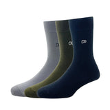 Peter England Mens Cotton Full Length Socks (Pack Of 3) Light Grey, Olive, Black
