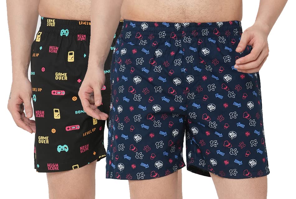 Anni Designer Men'S Cotton Blend Modern Relaxed Floral Boxer Shorts (Pack Of 2) (Anl-Bxr-Pack-2-An-005_Multicolor,Multicolour,L
