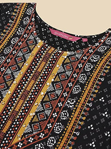 Anubhutee Black Ethnic Printed Straight Cotton Kurta Suit Set With Palazzos For Women Black S