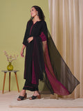 Anni Designer Women'S Rayon Viscose Straight Solid Kurta With Pant & Dupatta (Nanad Black-Vks01_L_Black_Large),Black,L,,,