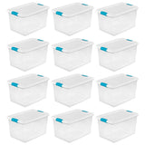 Sterilite 64 Qt Latching Storage Box, Stackable Bin with Latch Lid, Plastic Container to Organize Clothes in Closet, Clear with 