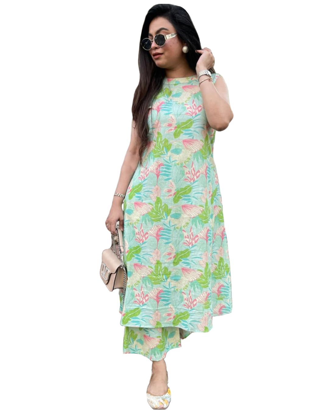 Anni Designer Women'S Rayon Viscose A-Line Printed Kurta With Pant (Uzma Green_Xl_Green_X-Large),Green,XL