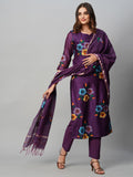 Gosriki Women'S Chanderi Cotton Straight Printed Kurta With Pant & Dupatta (Tank Violet-Gs_L_Violet_Large),Violet,,B0CGD7FMHT