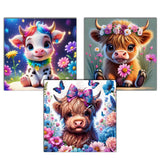 OFRKE Diamond Painting Kits for Adults,3 Pack Highland Cow Diamond Art for Beginners, Diamond Round 5D Full Drill Paint with Dia