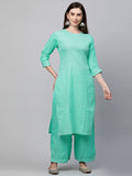 Anni Designer Women'S Cotton Blend Kurta With Palazzo (Kpz-Cot-10006-Sea Green_M_Sea Medium),Sea Green,M,,,