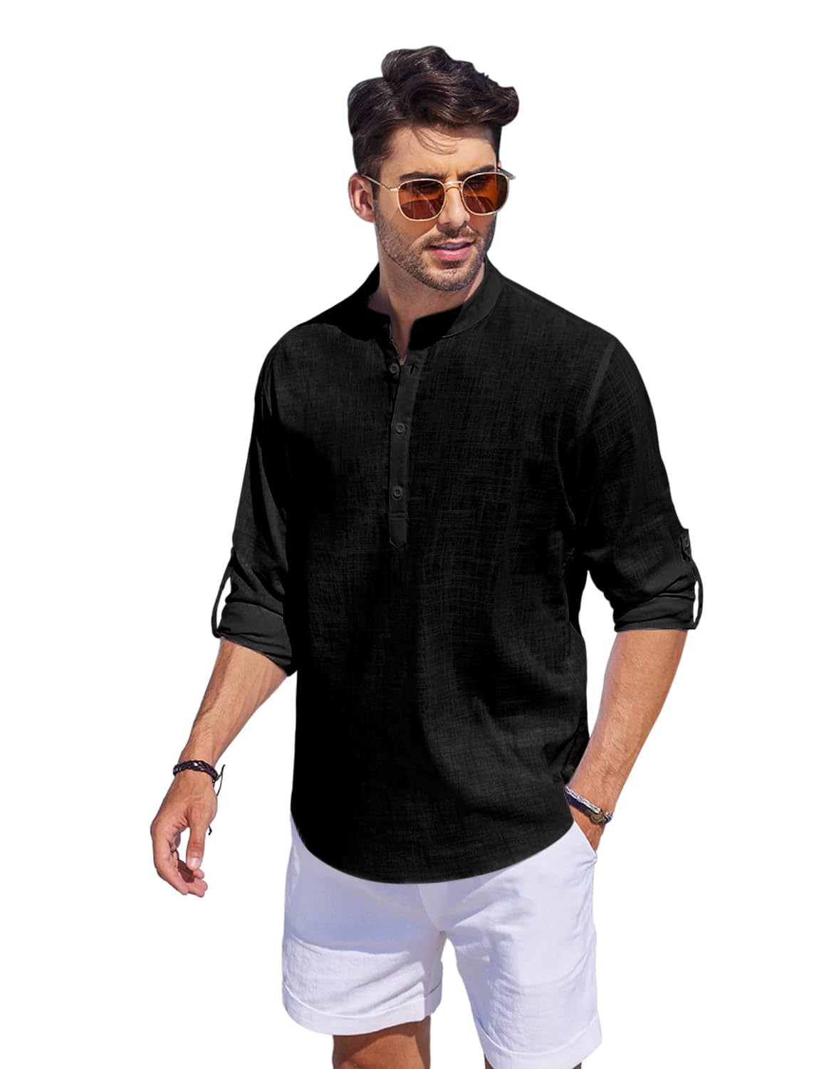 Bellstone Men'S Cotton Blend Solid Regular (Kurta_Black_Xl)