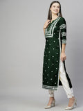Anni Designer Women'S Cotton Blend Chikankari Embroidered Straight Kurta (Stho-Dark Green_M_Dark Green_Medium),Dark Green,M,Cotton Blend,Regular,Kurta