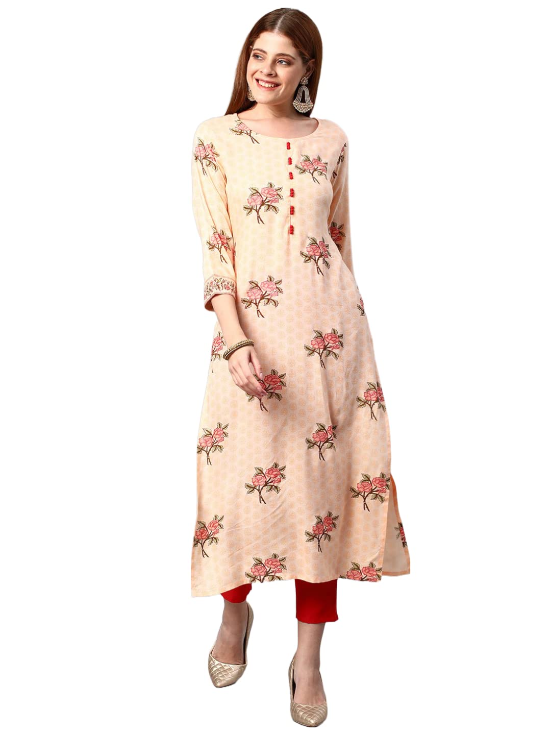 Gosriki Women'S Cotton Blend Traditional Straight Printed Kurta And Pant Set (Amd 22-Cream_Xxl-Gs_Cream_Xx-Large),Cream,2,B0BNXNVL5W
