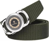 MenS Canvas Belt With Watch Buckle, Army Green Military Style Casual Web Belt