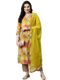 Anni Designer Women'S Rayon Blend Printed Straight Kurta With Pant & Dupatta (Ganita Mustrad-Vks04_4Xl_Mustard_Xxxx-Large),Mustard,4XL