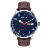 Timex Analog Watch For Man With Blue Round Dial & Brown Leather Strap Band Water Resistant Men'S Wrist Watches - Tweg25400