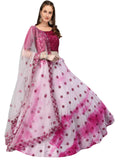 Fashion Basket Women's Gerogette Semi Stitched White Lehenga Choli