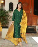 Anni Designer Women'S Rayon Viscose Straight Printed Kurta With Pant & Dupatta (Sdf Green_M_Green_Medium),Green,M,,,