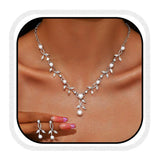 Unicra Silver Pearl Necklace Earrings Sets Rhinestone Bridal Wedding Jewelry Set Formal Prom Costume Jewelry Sets for Women and 