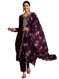 Libas Womens Embroidered Silk Blend Straight Kurta With Trousers And Dupatta