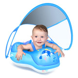 LAYCOL Baby Swimming Float Inflatable Baby Pool Float Ring with Sun Protection Canopy,add Tail no flip Over for Age of 3-36 Mont