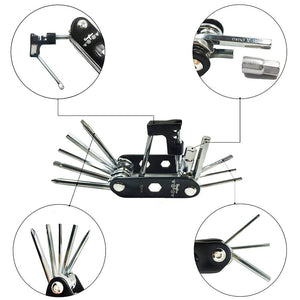 WOTOW Bike Repair Tool Kit & Bike Saddle Bag, 14 in 1 Bike Chain Tool Hex Key Wrench Maintain Accessories Multitool Set with Por
