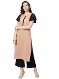 ZIYAA Women's Crepe Straight fit Kurta (ZIKUCR2812-S_Beige_Small)