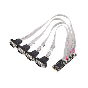 PCI-Express 1.1 Based, M.2 4-Port Serial RS232 Card, B+M Key in Form Factor 22*80mm. Data Transfer Rate up to 230400 bps. Suppor