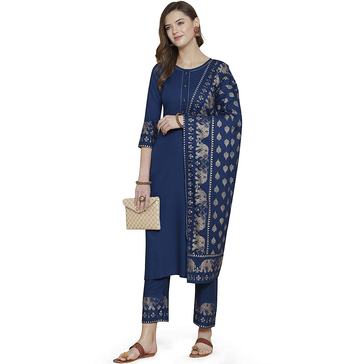 Anni Designer Women'S Rayon Solid Kurta With Palazzo & Dupatta (Blue 2Xl),Blue,2XL