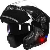 ILM Bluetooth Motorcycle Helmet Modular Flip up Full Face Dual Visor Mp3 Intercom FM Radio DOT Model 902BT(Gloss Black, L)