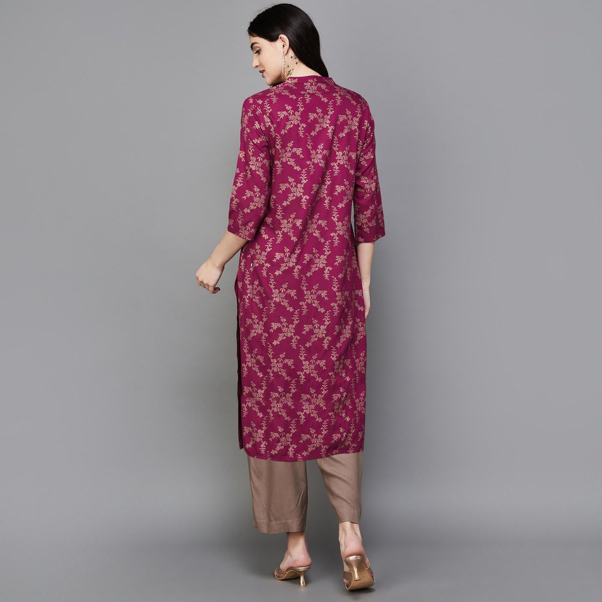 Gosriki Women'S Cotton Blend Straight Printed Kurta With Pant (Loribi Wine-Gs_Xxl_Wine_Xx-Large),Wine,2,B0D83QPZF3